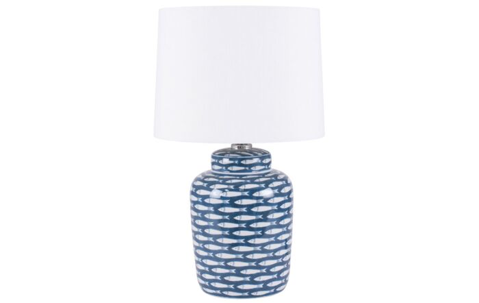 Pacific Lifestyle Schoal Blue and White Fish Detail Ceramic Table Lamp-30-434-K