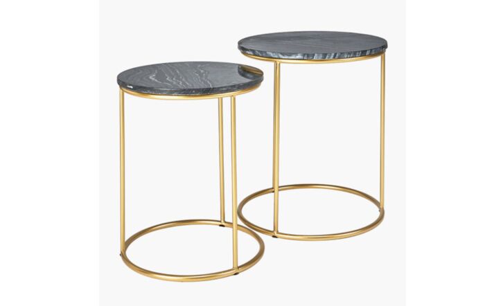 Pacific Lifestyle Milly Black Marble S/2 Tables with Gold Frame-76-517-BK