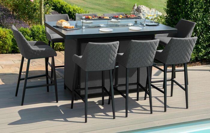 Maze Regal Outdoor Fabric 8 Seat Bar Set With Fire Pit Table - Flanelle-FB-BAR-REG-8SRC-FP-AL-FL