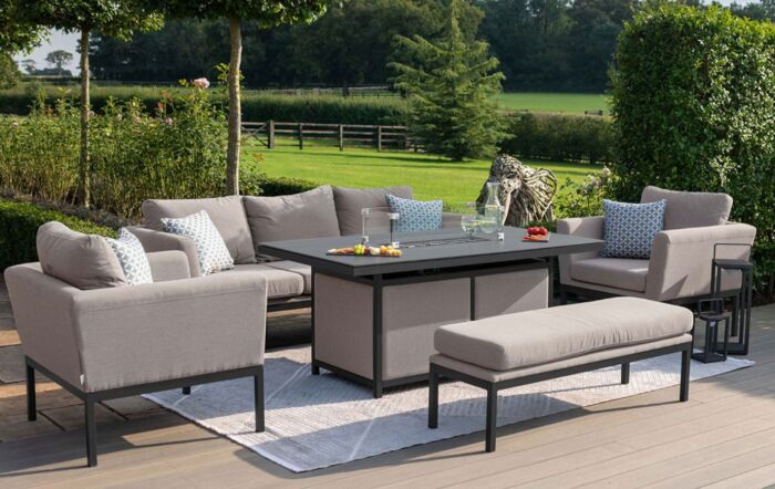 Maze Pulse 3 Seat Sofa Set With Firepit Table - Oatmeal-FB-PUL-3SD-FPT-OT