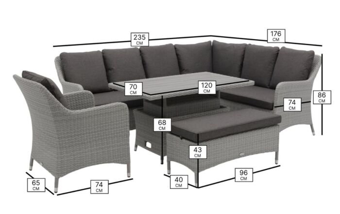 Bramblecrest Tetbury L-Shape Sofa with Rectangle Adjustable Tree-Free Table, Bench & Chair - Graphite-X26TYGM02