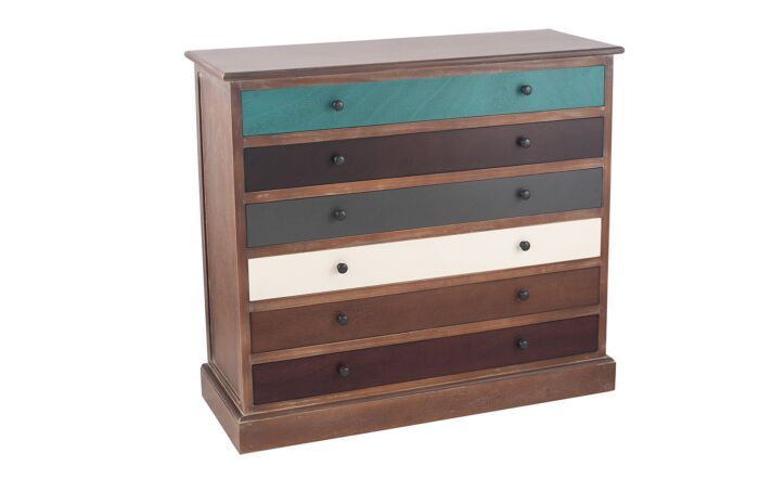 Pacific Lifestyle Loft Pine Wood Multicoloured 6 Drawer Unit-76-414