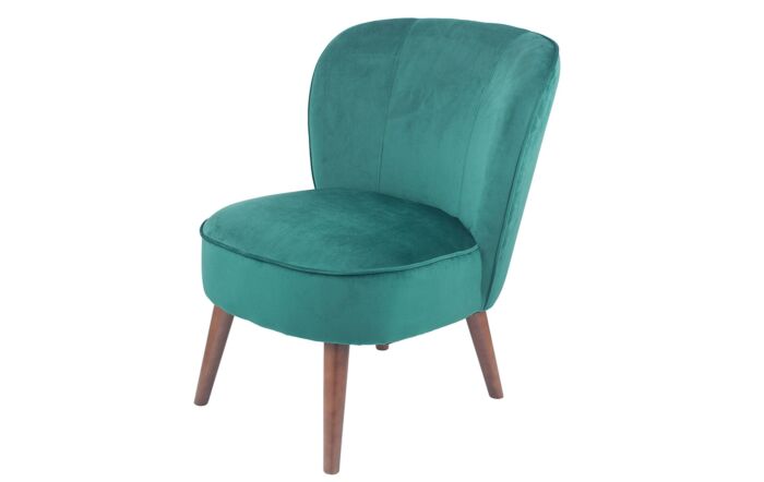 Pacific Lifestyle Rimini Forest Green Velvet Retro Cocktail Chair with Walnut Effect Legs-15-258-FG