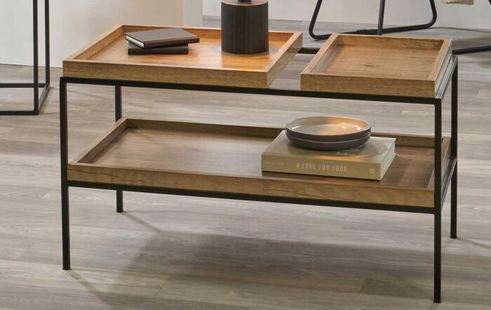 Pacific Lifestyle Gallery Natural Wood Veneer And Black Metal Coffee Table-76-463