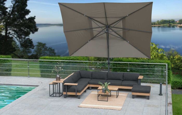 4 Seasons Outdoor Hacienda 300 x 400 cm Parasol with 125kg Siesta Granite Grey Base with Wheels - Taupe-08570