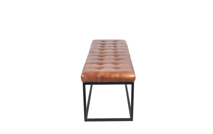 Pacific Lifestyle Arlo Vintage Brown Leather and Iron Buttoned Bench-15-270-VB