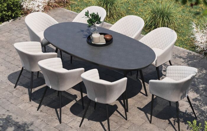 Maze Ambition 8 Seat Oval Dining Set - Oatmeal-FB-DN -AMB-8SOV-SS-OT