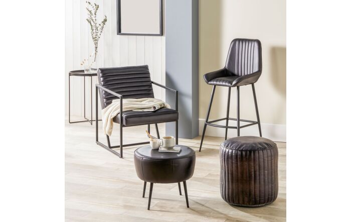 Pacific Lifestyle Donato Steel Grey Leather and Iron Stool-15-302-SG
