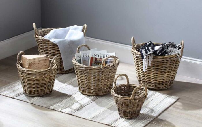Set of 5 Rattan Log Baskets-41140