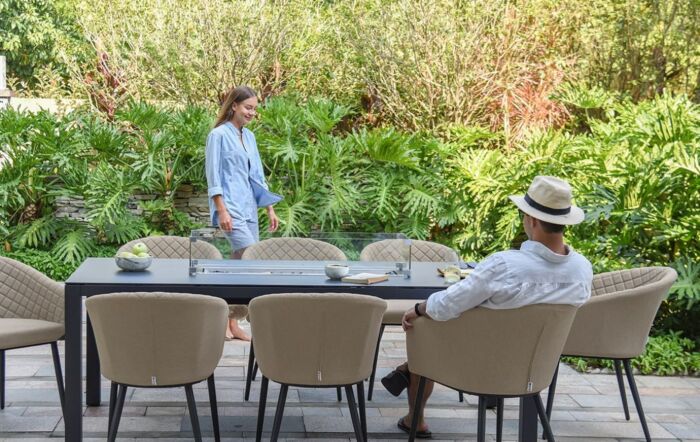 Maze Ambition 8 Seat Rectangular Fire Pit Dining Set-FB-DN-AMB-8SFP-SS-OT