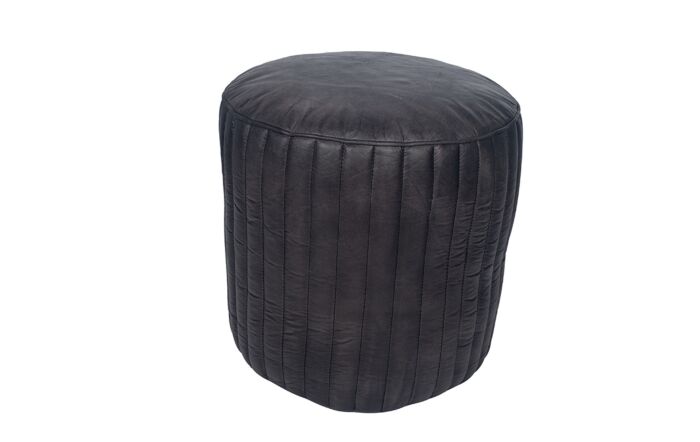 Pacific Lifestyle Elia Steel Grey Leather Cylinder Pouffe-15-286-SG