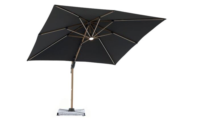Bramblecrest Truro Wood Effect 3M Square LED Grey Parasol inc Granite Base - FREE cover-SPPGL14W