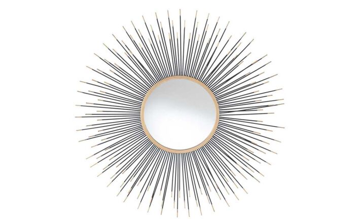 Pacific Lifestyle Black and Gold Metal Starburst Round Wall Mirror-SKU: 73-092-BK
