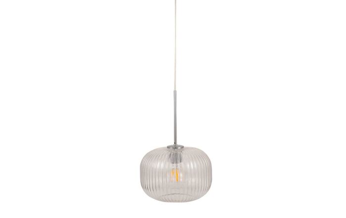Pacific Lifestyle Bella Clear Glass and Silver Metal Ribbed Squoval Pendant-35-323