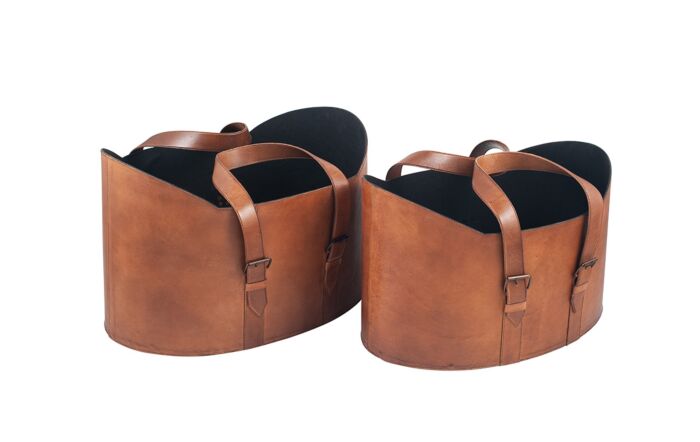 Pacific Lifestyle Alessio Vintage Brown Leather Set Of 2 Handled Storage-15-271-VB