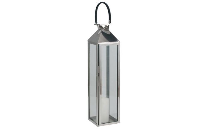 Pacific Lifestyle Shiny Nickel Stainless Steel & Glass Small Lantern-70-456-NI-M