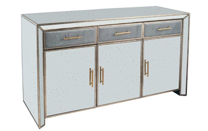 Pacific Lifestyle Brindisi Grey Velvet, Antique Metal and Mirror Sideboard-79-035-GY