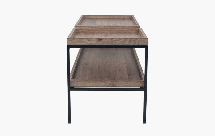 Pacific Lifestyle Gallery Natural Wood Veneer And Black Metal Coffee Table-76-463