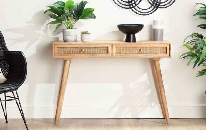 Desser Manhattan 2 Drawer Cane & Wood Console Table In Natural-22041