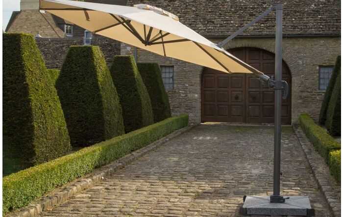 Bramblecrest Chichester 3M Round Crank Handle Parasol with Granite Base and FREE Cover - Sand-X16PG30R01