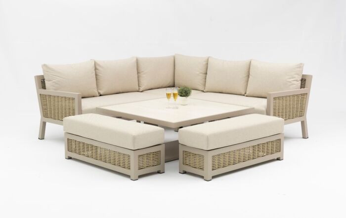 JB Furniture Exclusive Conrad Rattan Square Adjustable Corner Garden Sofa Dining Set - Latte-CW-AS090