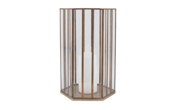 Pacific Lifestyle Shiny Brass Metal & Glass Hexagonal Large Lantern-70-578-SB-L