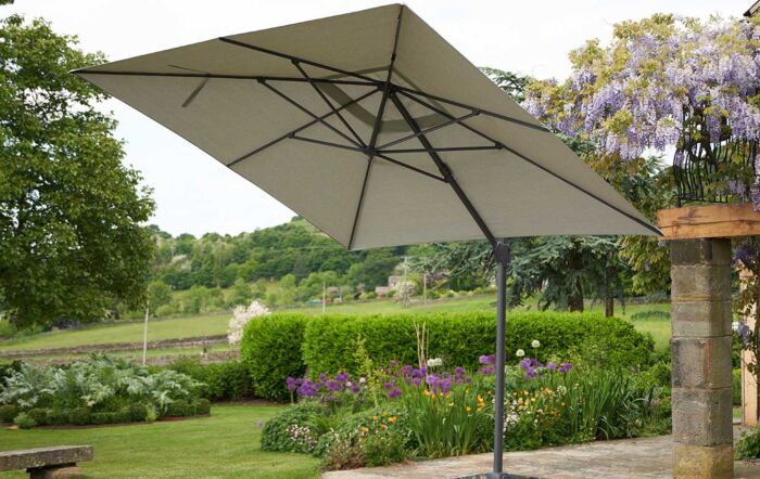 Pacific Lifestyle Challenger T2 3.5 x 2.6m Rectangular Luna Grey Free Arm Parasol With 90kg Wheeled Base-18-304-LG & 18-125