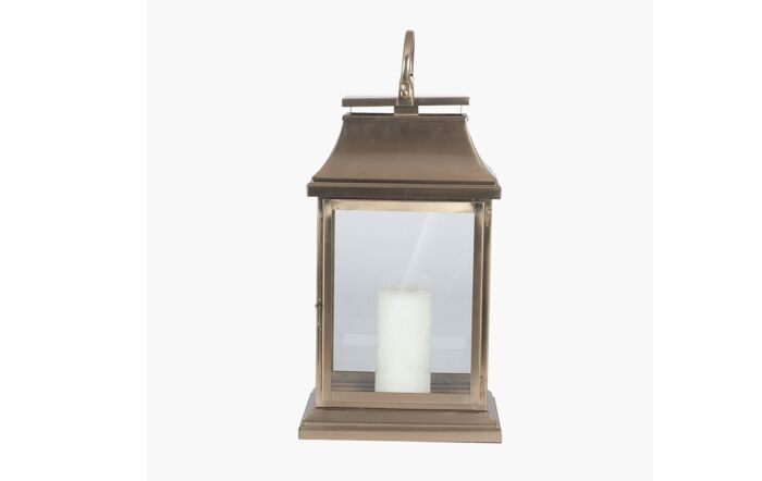 Pacific Lifestyle Antique Brass, Steel And Glass Rectangular Lantern Small-70-553-AB-S