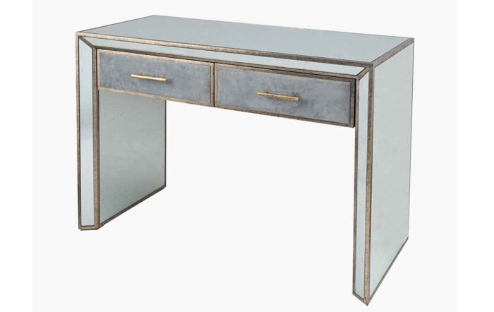 Pacific Lifestyle Brindisi Grey Velvet, Antique Metal and Mirror Console Table-79-037-GY