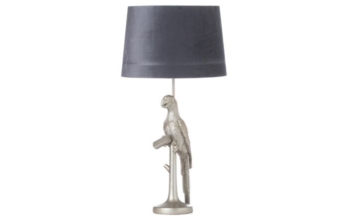 Hill Interiors Percy The Parrot Silver Table Lamp With Grey Velvet Shade-21653