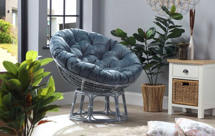 Desser Papasan Chair - Grey in Velvet Blue Fabric-42071-Grey