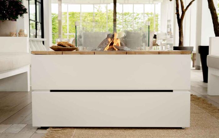 Pacific Lifestyle Cosipure 100 White and Teak Square Fire Pit-18-539-WH-TK