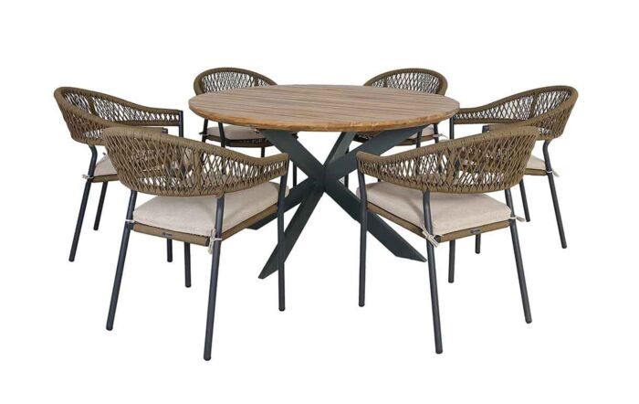 Maze Bali Rope Weave 6 Seat Round Garden Dining Set-BALI-6SRDS-GR-OT
