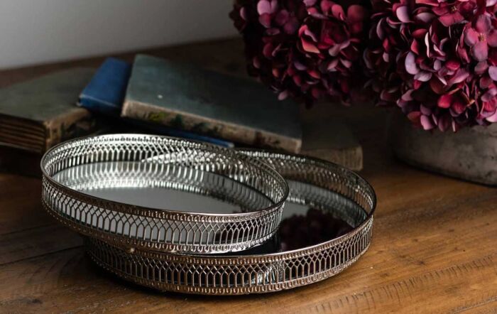 Hill Interiors Set Of Two Circular Nickel Trays-16171