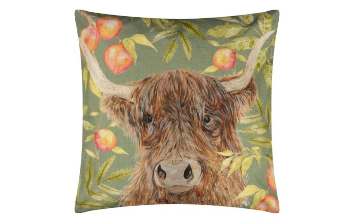 Furn. Grove Highland Cow Outdoor Cushion - Olive-Furn. Grove Highland Cow Outdoor Cushion - Olive