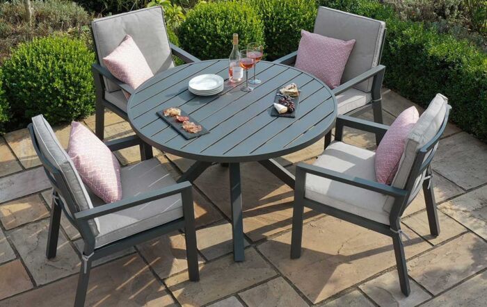 Maze New York 4 Seat Round Aluminium Dining Set - Dove Grey-ALU-NY-101050