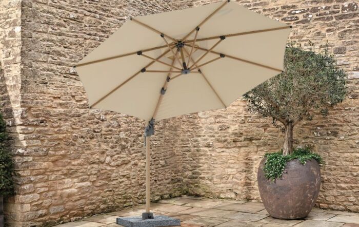 Bramblecrest Chichester Wood Effect Square Side Post Parasol with Granite Base - Sand