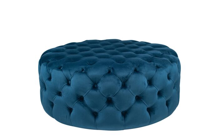 Pacifc Lifestyle Vittoria Sapphire Blue Velvet Round Buttoned Pouffe-15-279-SB
