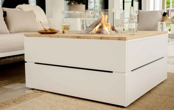 Pacific Lifestyle Cosipure 100 White and Teak Square Fire Pit-18-539-WH-TK