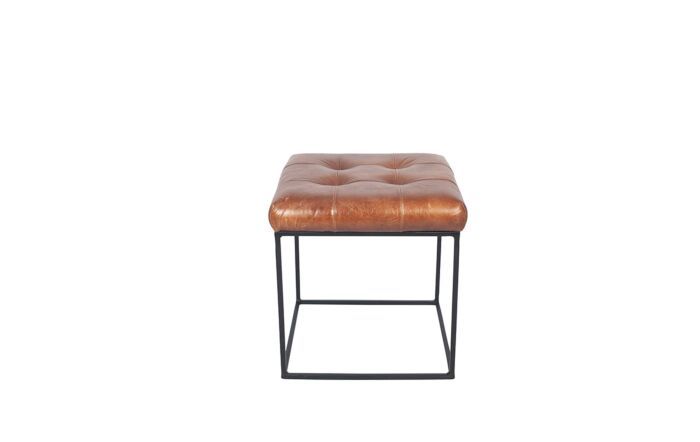 Pacific Lifestyle Arlo Vintage Brown Leather and Iron Buttoned Stool-15-273-VB
