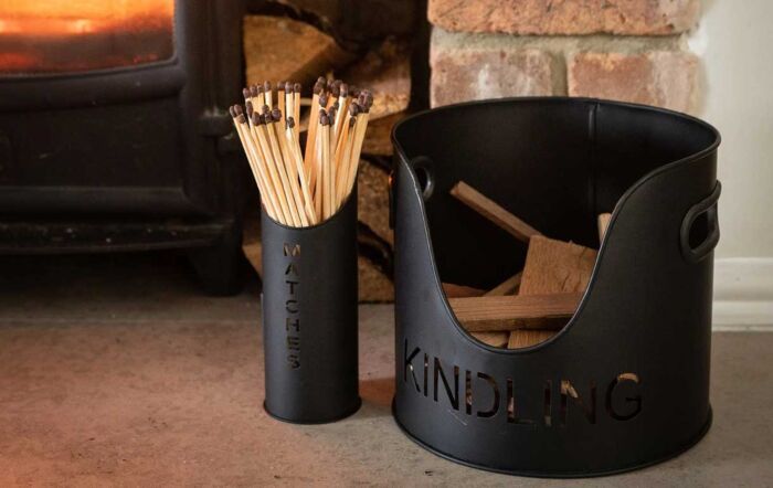 Hill Interiors Black Finish Logs & Kindling Buckets With Matchstick Holder-19143