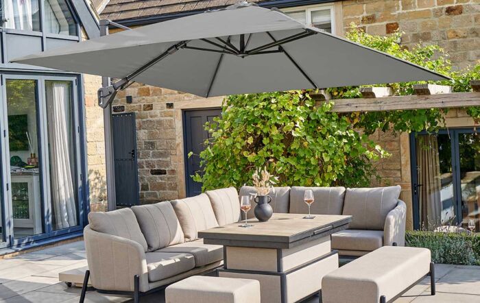 Pacific Lifestyle Challenger T2 3m Square Manhattan Grey Cantilever Parasol & 90kg Wheeled Base-18-193-MH & 18-125