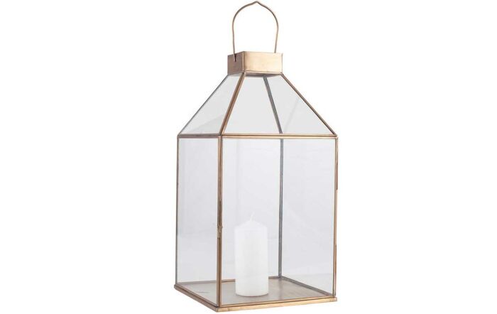 Pacific Lifestyle Shiny Brass Metal & Glass Square Lantern-70-575-SB