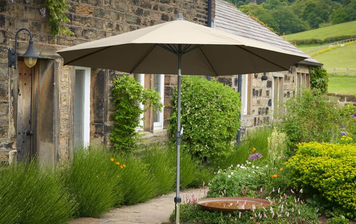 Pacific Lifestyle Riva 2.5m Round Champagne Parasol & 25kg Base-18-118-CH & 18-205-25