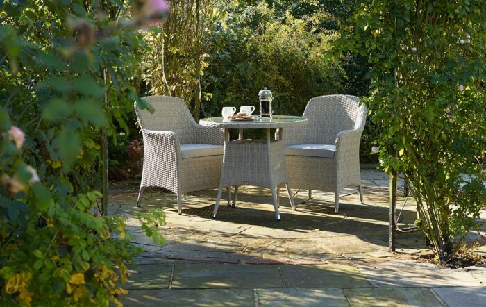 Bramblecrest Tetbury Rattan Garden Bistro Table Set with Glass Top - Nutmeg-X20WTYE80RD2