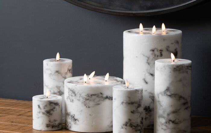 Hill Interiors Luxe Collection Natural Glow 3.5 x 9 Marble Effect LED Candle Set Of 3-20885
