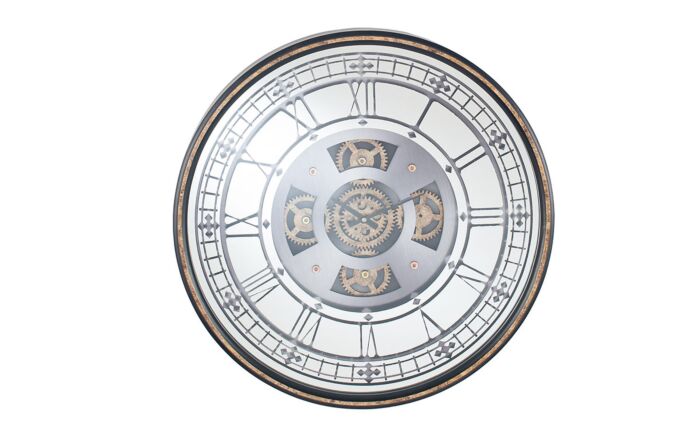 Pacific Lifestyle Antique Gold Wood & Mirror Round Working Cog Wall Clock-75-218
