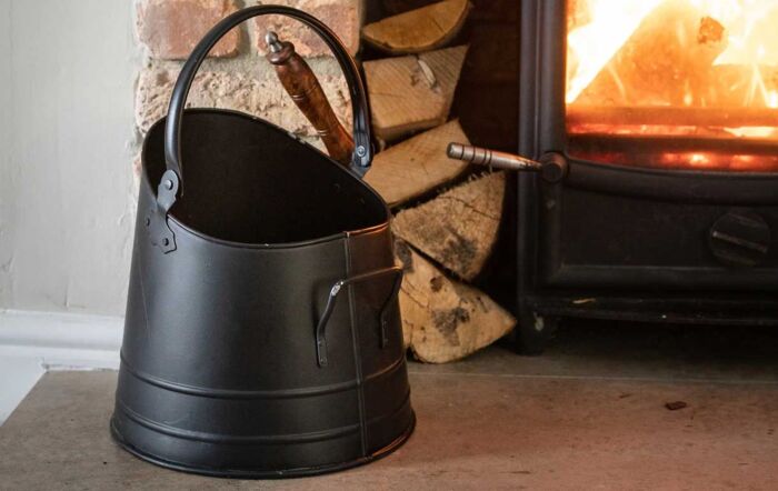 Hill Interiors Black Coal Bucket With Teak Handle Shovel-11212