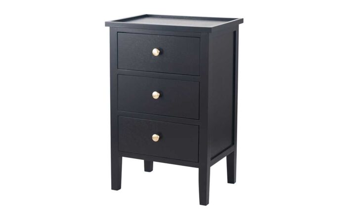 Pacific Lifestyle Chelmsford Satin Black Pine Wood 3 Drawer Bedside Unit-76-355-SB