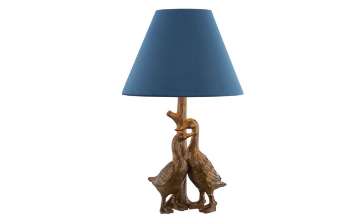 Hill Interiors Gold Pair Of Ducks Table Lamps With Velvet Shade-21460